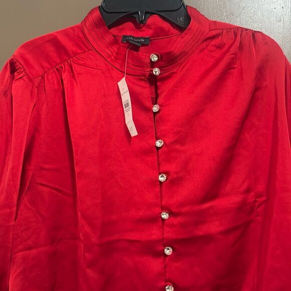 Ann Taylor Tops - Ann Taylor Women’s Ruffle Collar Blouse in Red. Size Small. NEW with Tag.